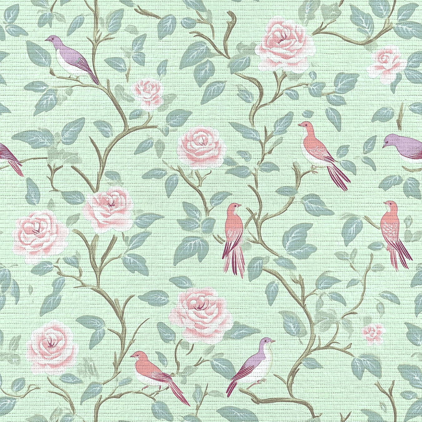 Chirp Charm Faux Grasscloth Wallpaper - Lemon Park