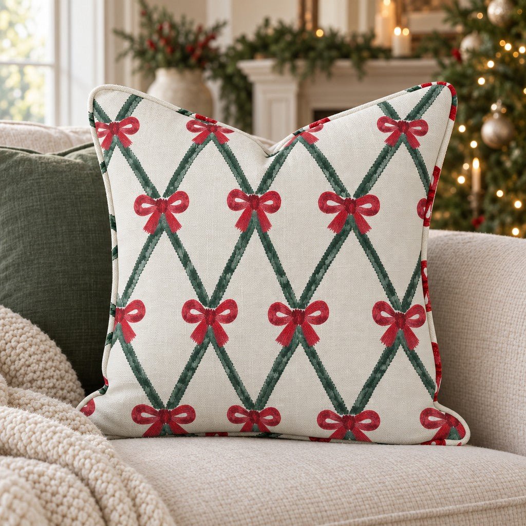 Christmas Bow Trellis Throw Pillow - Lemon Park