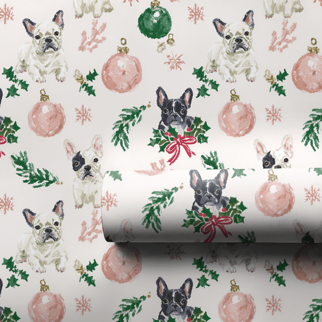 Christmas With French Bulldogs - Wrapping Paper - Lemon Park