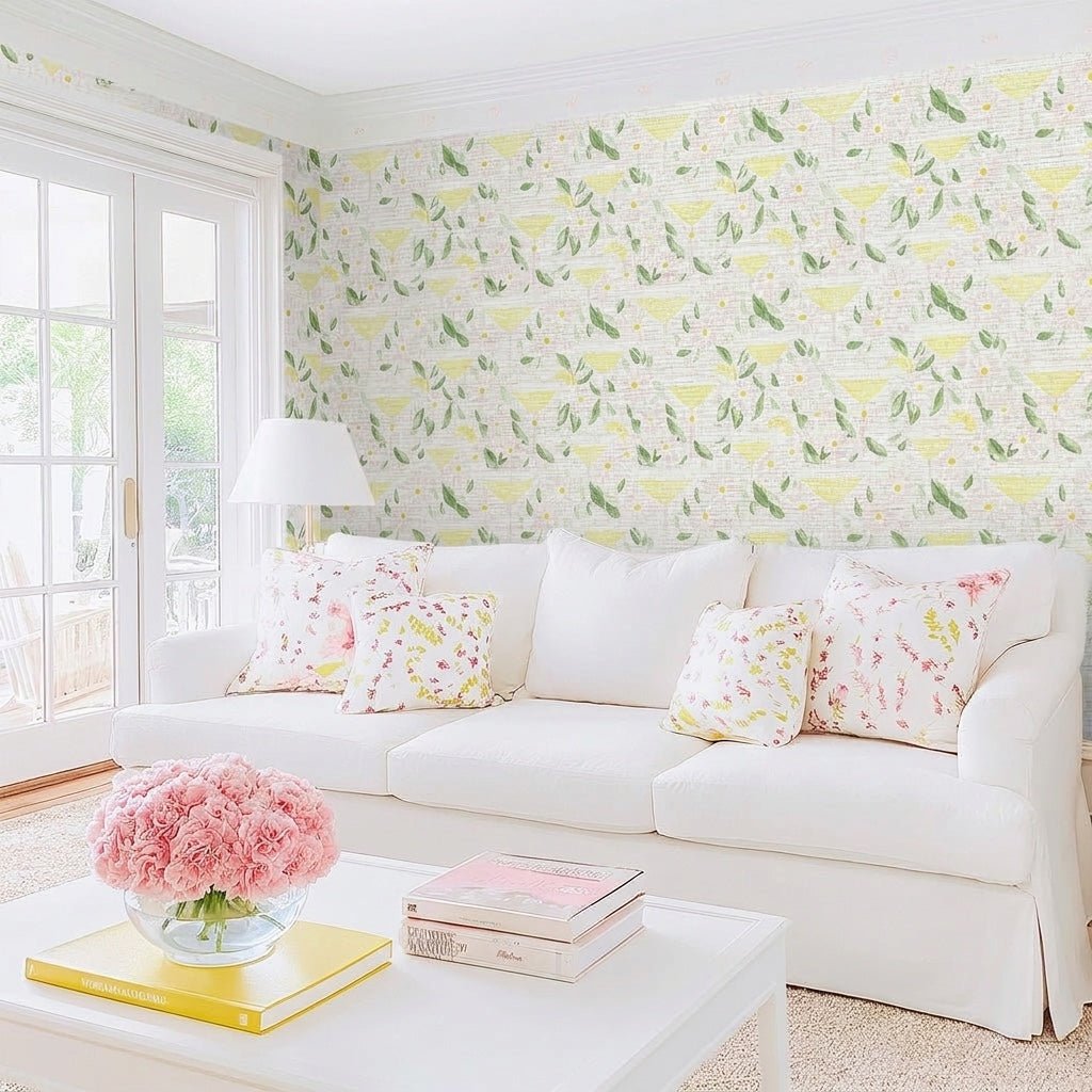 Citrus Chic Faux Grasscloth Wallpaper - Lemon Park
