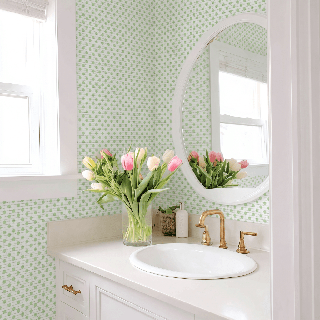 Classic Green Dots Faux Grasscloth Wallpaper - Lemon Park