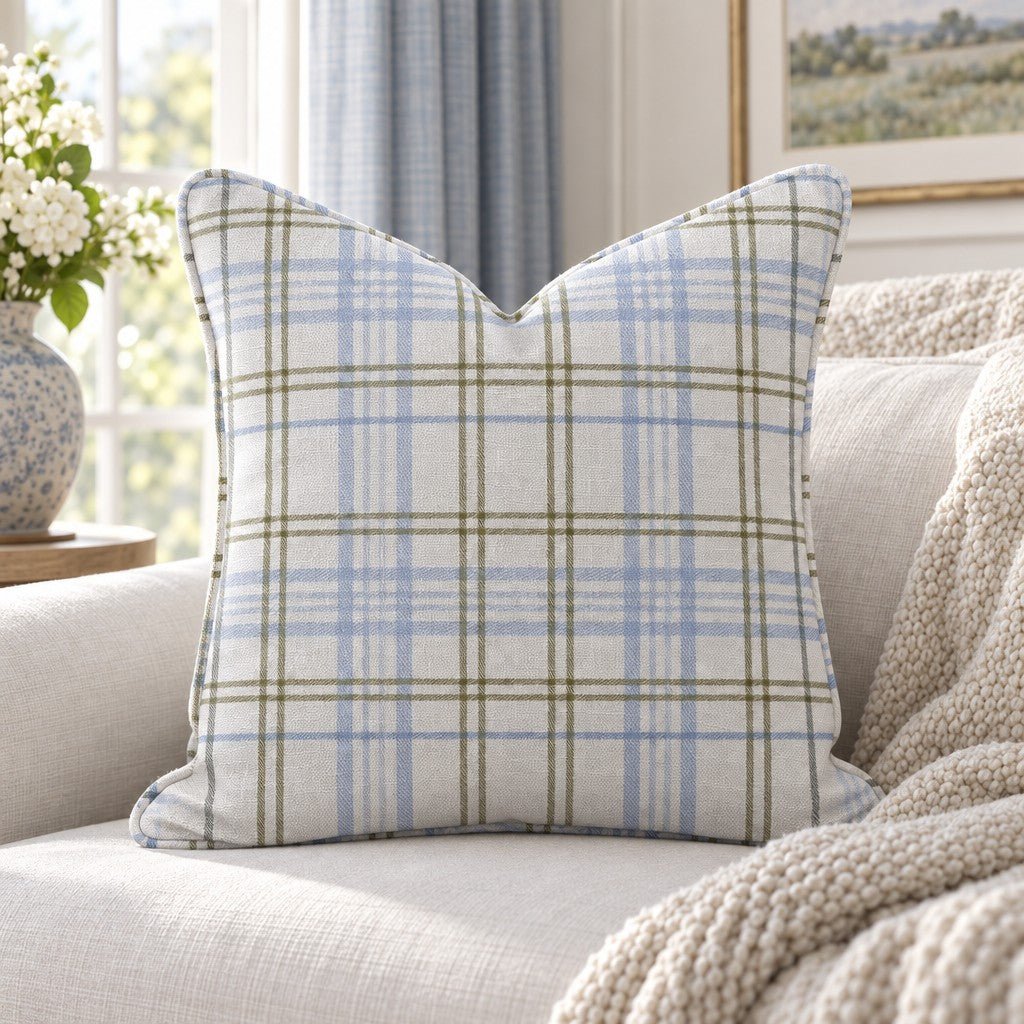 Classic Harmony Cream Plaid Throw Pillow - Lemon Park