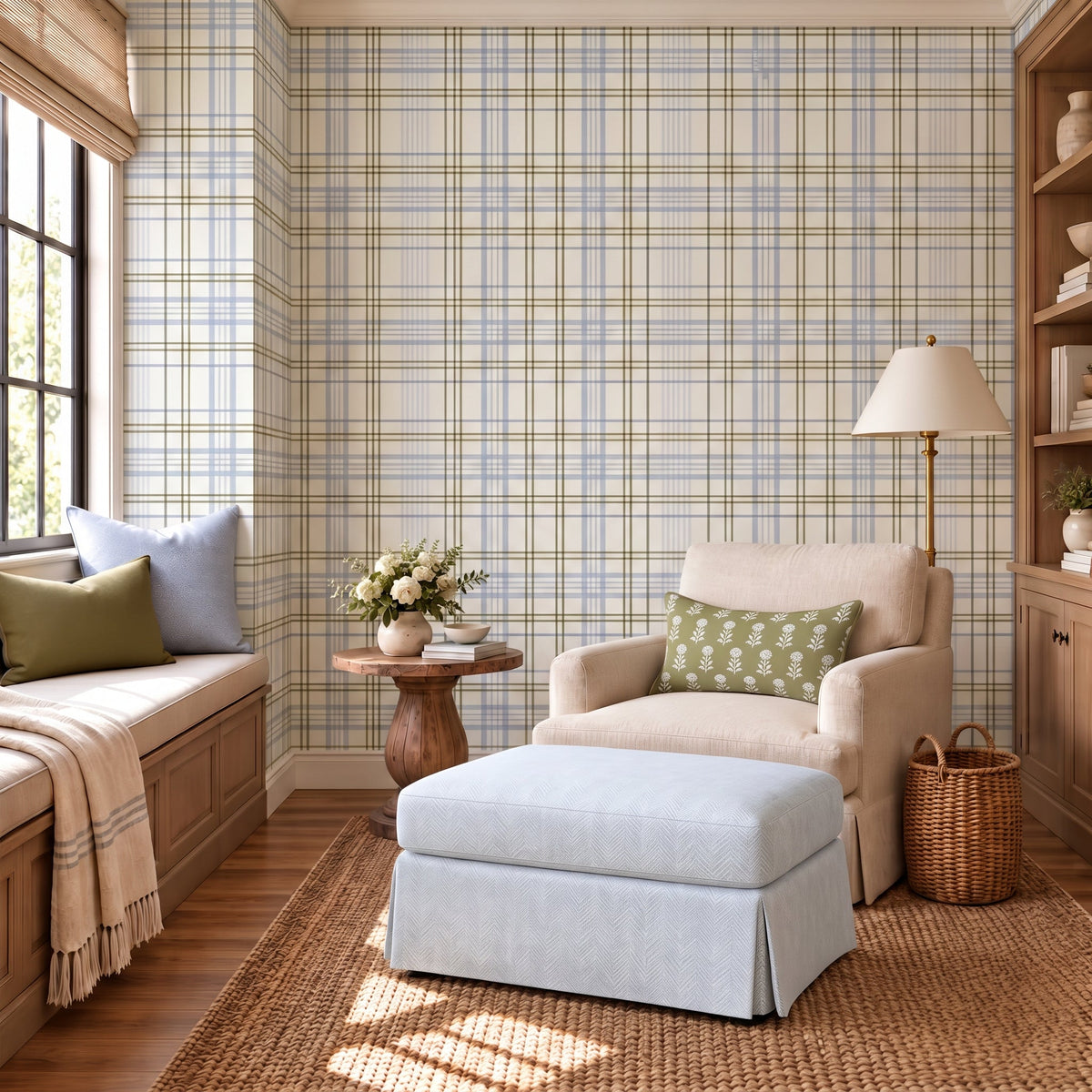 Classic Harmony Cream Plaid Wallpaper - Lemon Park