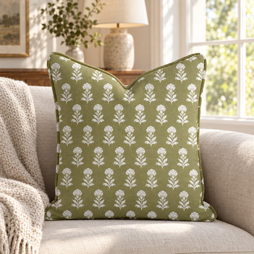 Classic Harmony Green Motif Throw Pillow - Lemon Park