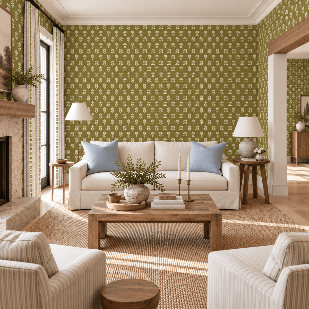 Classic Harmony Green Motif Wallpaper - Lemon Park