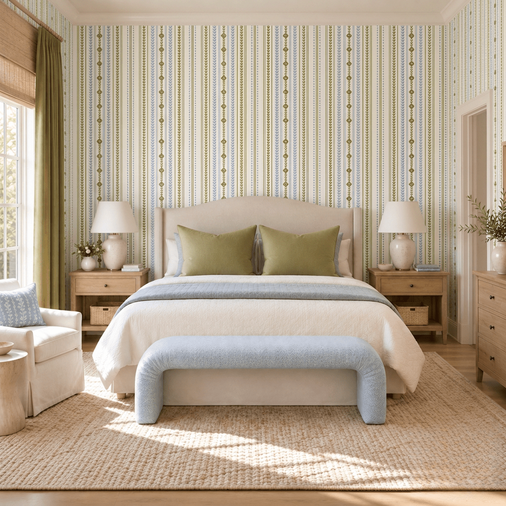 Classic Harmony Linen Trellis Wallpaper - Lemon Park