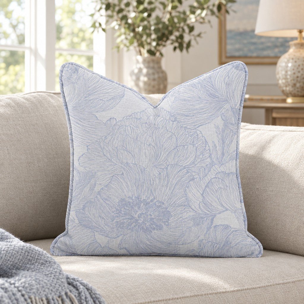 Classic Harmony Perwinkle Peony Throw Pillow - Lemon Park
