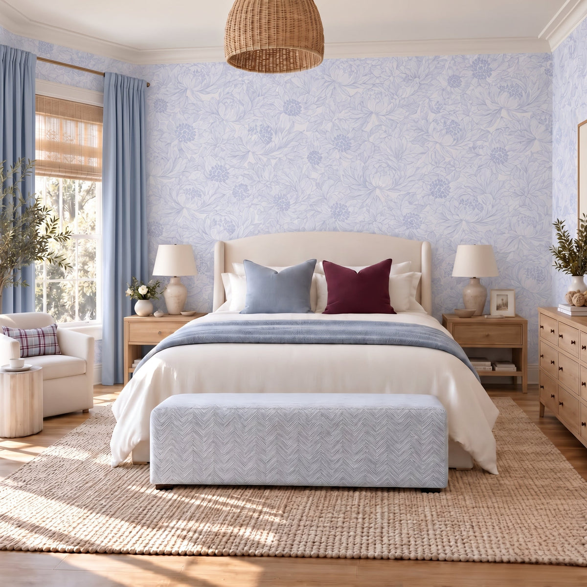 Classic Harmony Perwinkle Peony Wallpaper - Lemon Park