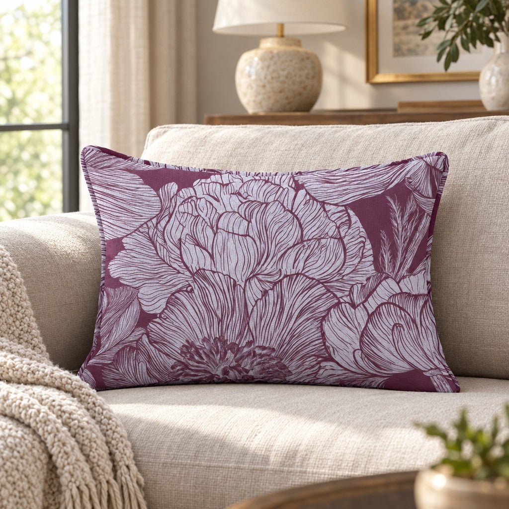 Classic Harmony Plum Peony Throw Pillow - Lemon Park