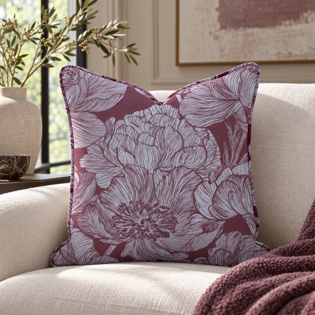 Classic Harmony Plum Peony Throw Pillow - Lemon Park