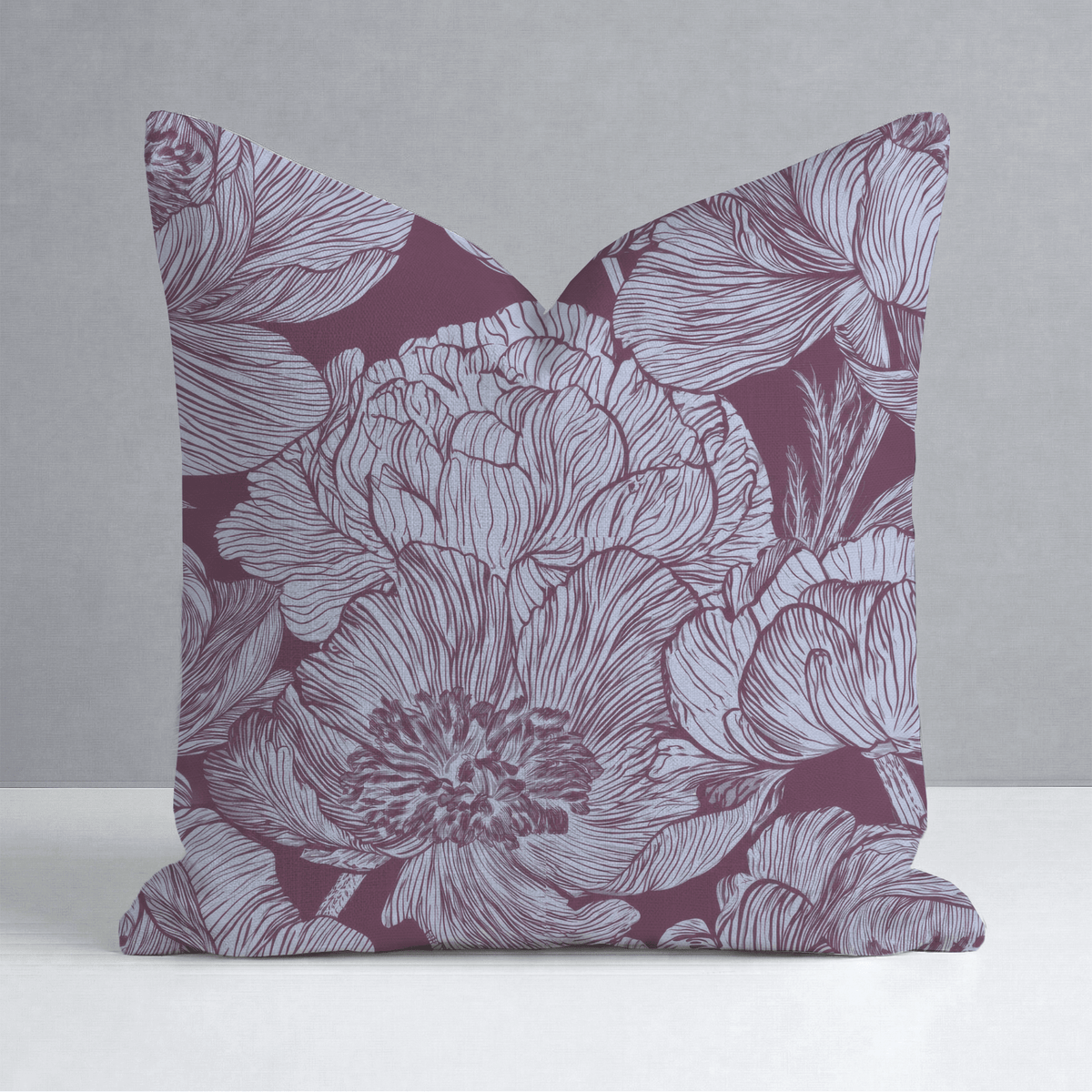 Classic Harmony Plum Peony Throw Pillow - Lemon Park