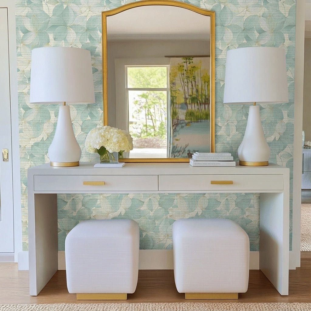 Cloud Flower Faux Grasscloth Wallpaper - Lemon Park