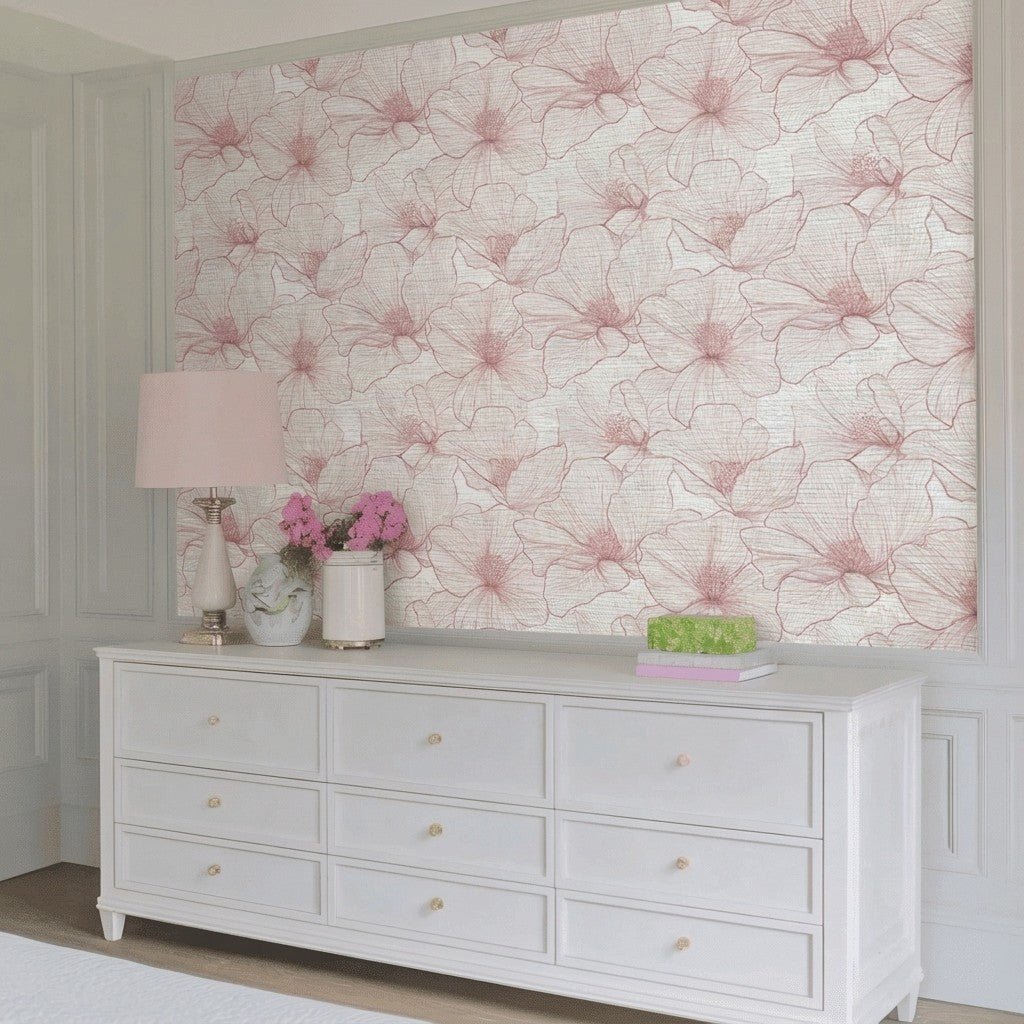 Coral Cabana Faux Grasscloth Wallpaper - Lemon Park