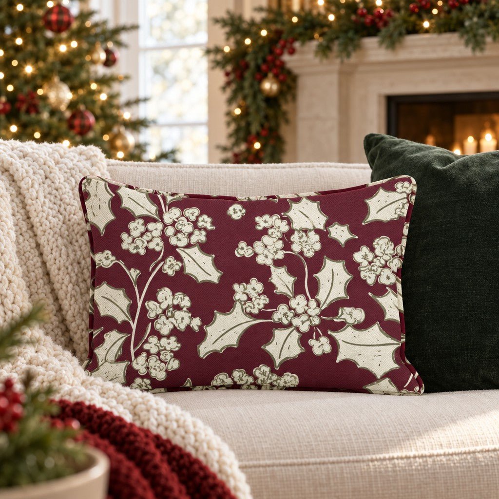 Country Christmas Holly Throw Pillow - Lemon Park
