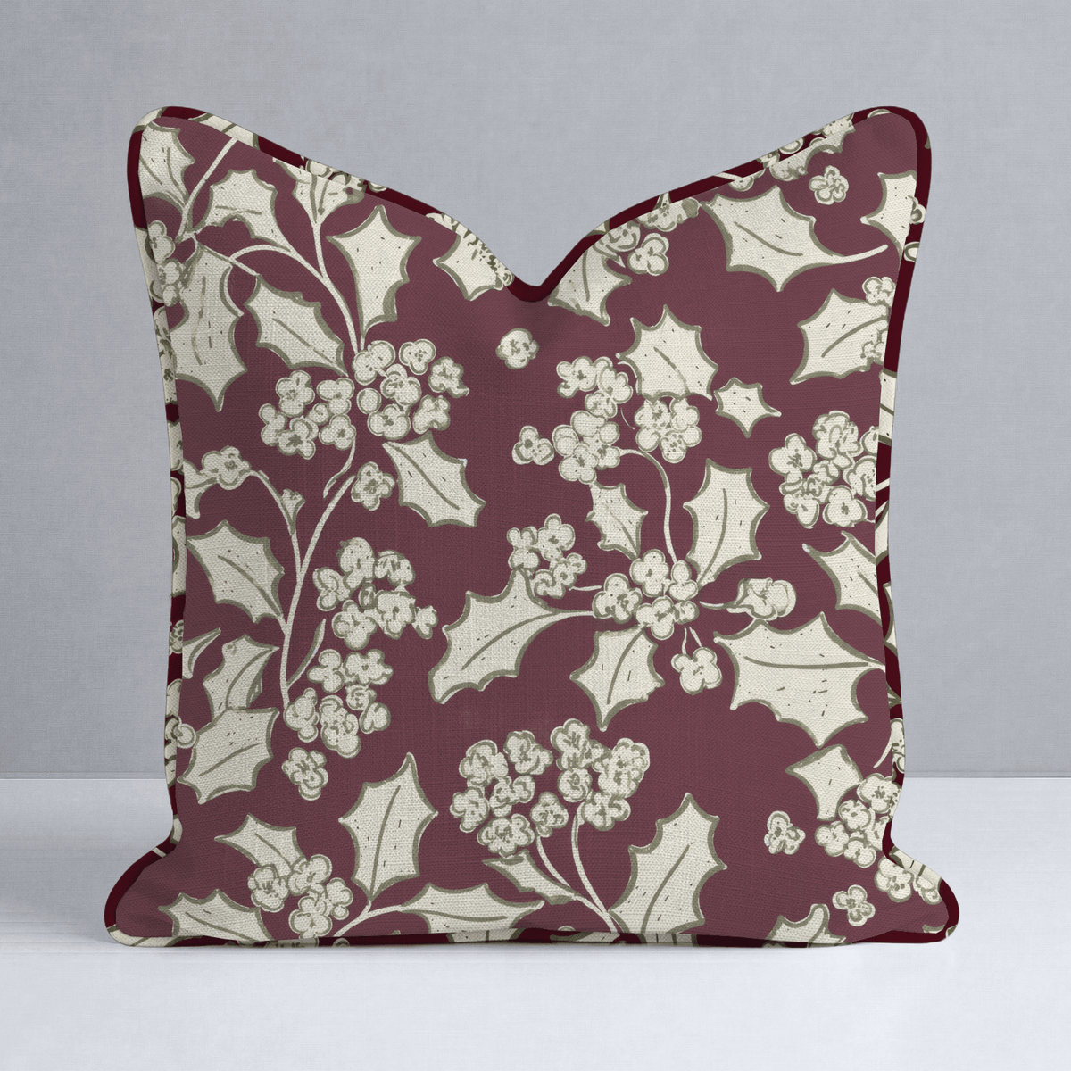 Country Christmas Holly Throw Pillow - Lemon Park