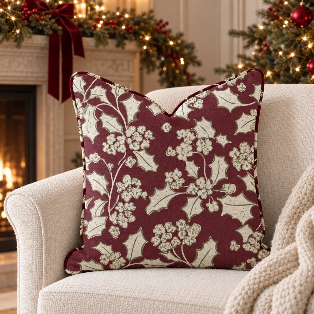 Country Christmas Holly Throw Pillow - Lemon Park
