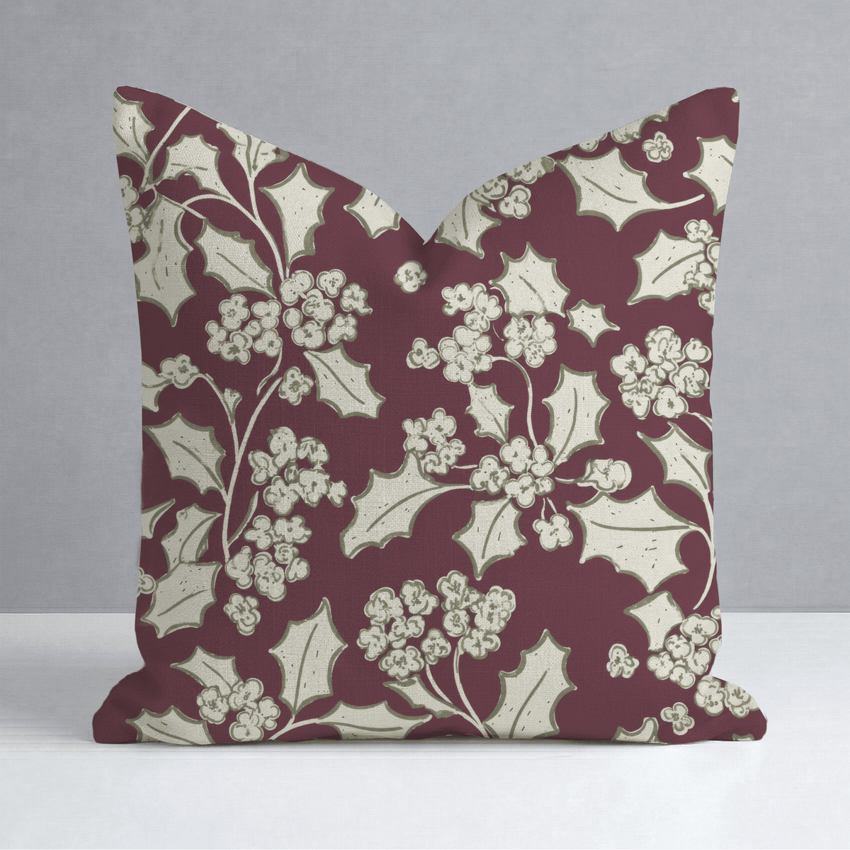 Country Christmas Holly Throw Pillow - Lemon Park