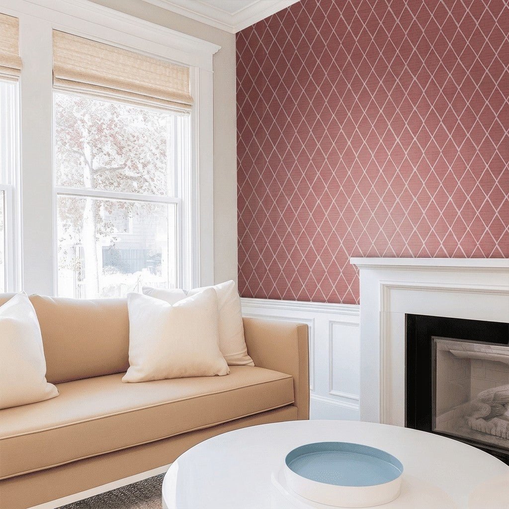 Cranberry Crisscross Faux Grasscloth Wallpaper - Lemon Park