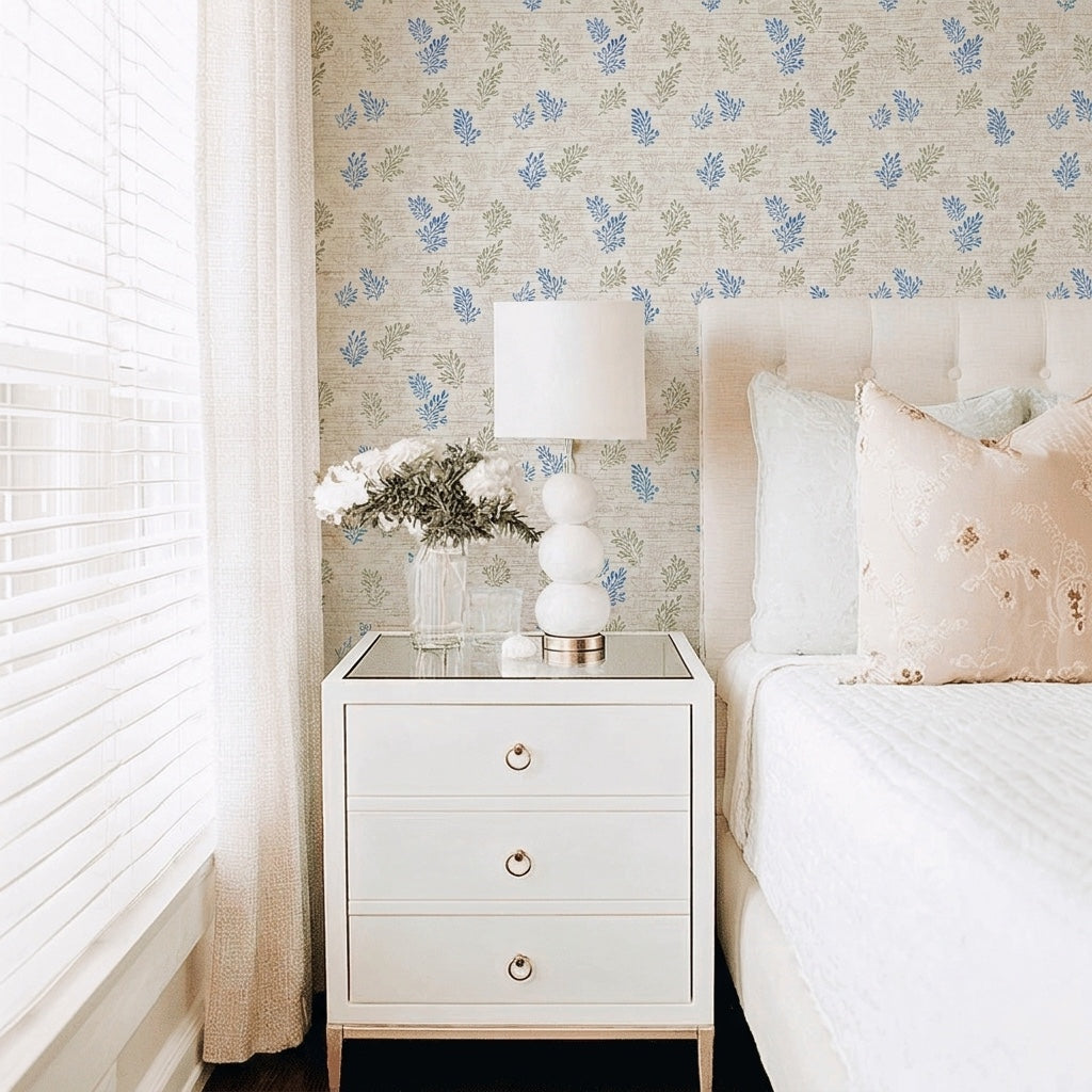 Blushing Botanicals Faux Grasscloth Wallpaper