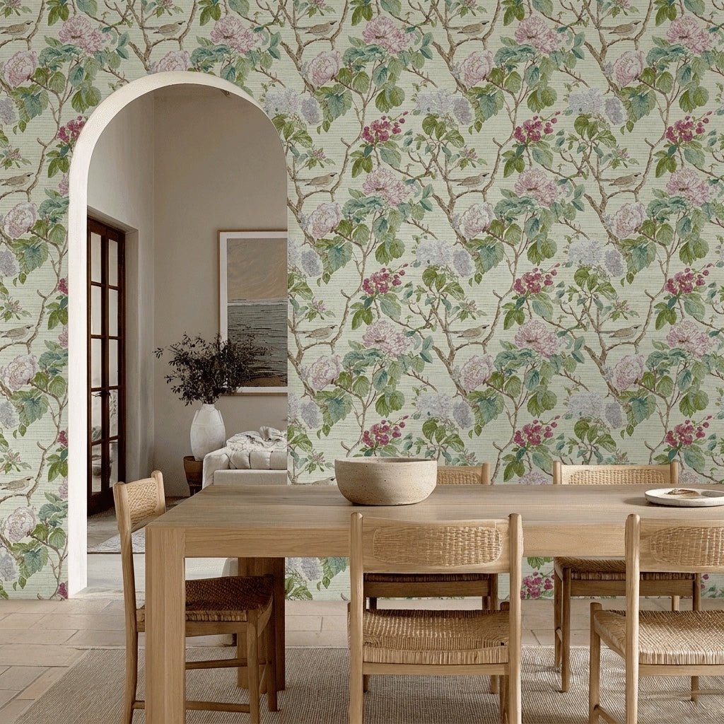 Delicate Faux Grasscloth Wallpaper - Lemon Park