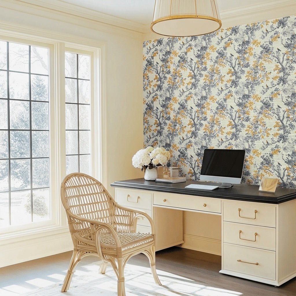 Delphine Faux Grasscloth Wallpaper - Lemon Park
