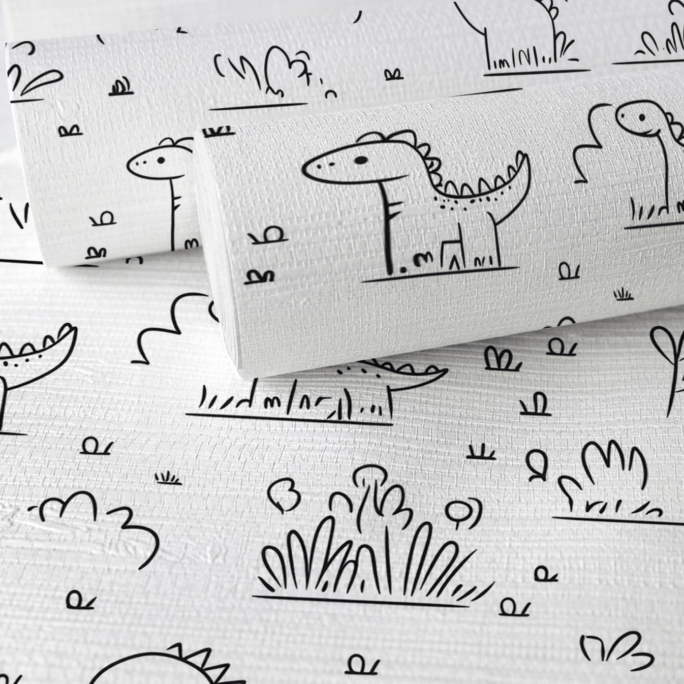 Dino Doodle Faux Grasscloth Wallpaper - Lemon Park