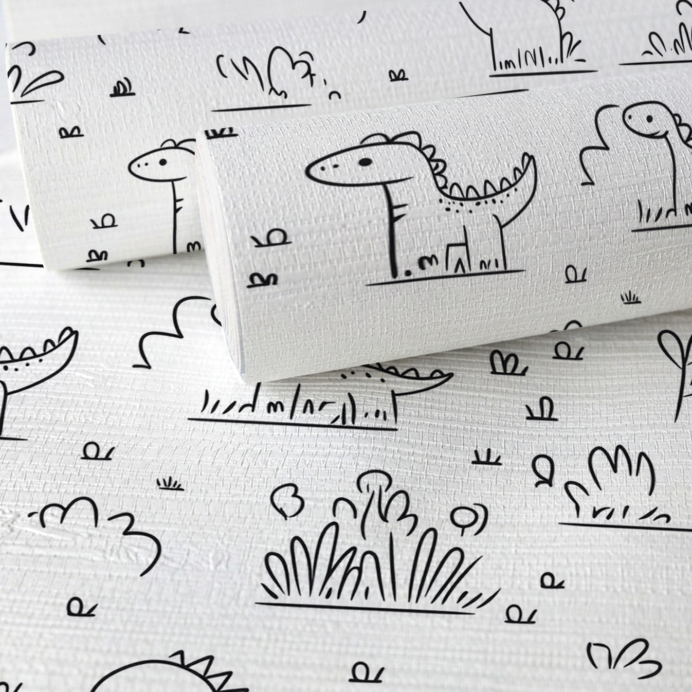 Dino Doodle Faux Grasscloth Wallpaper
