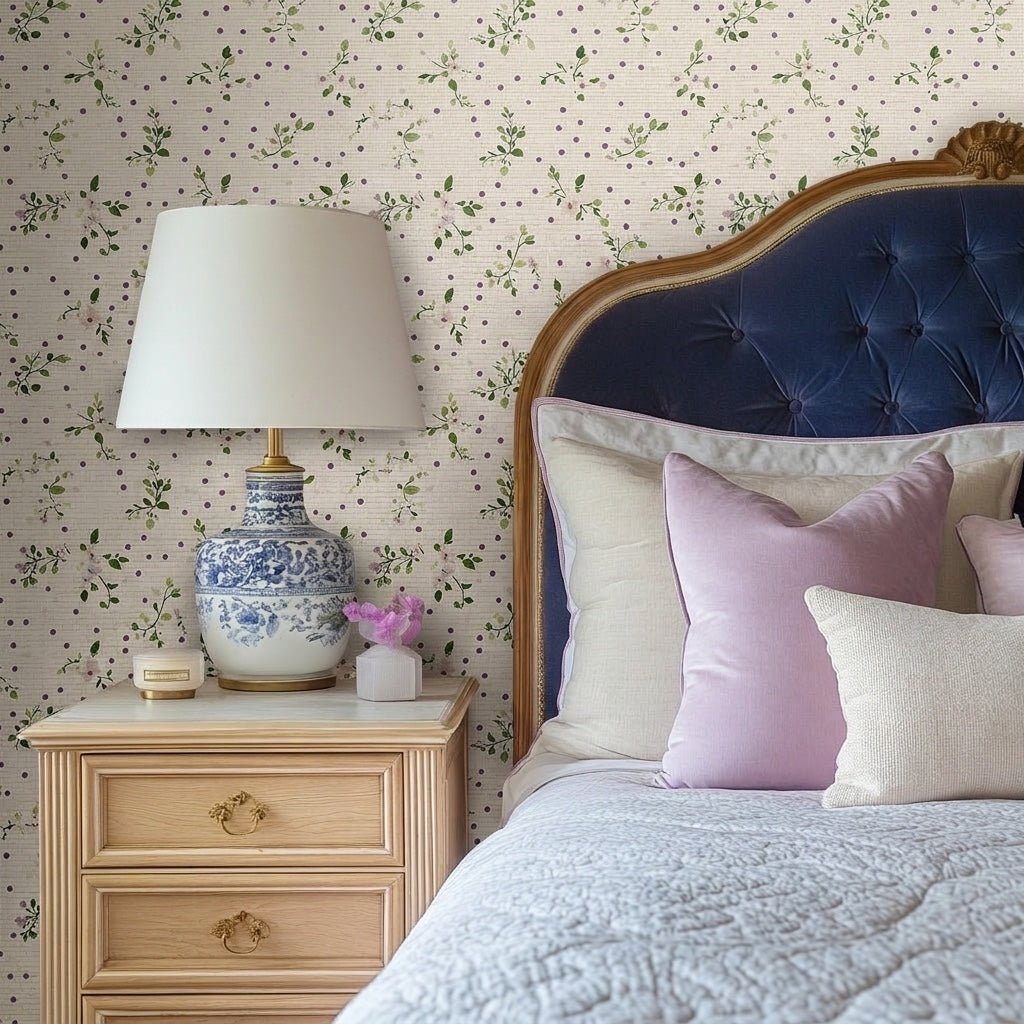 Dotted Garden Faux Grasscloth Wallpaper - Lemon Park