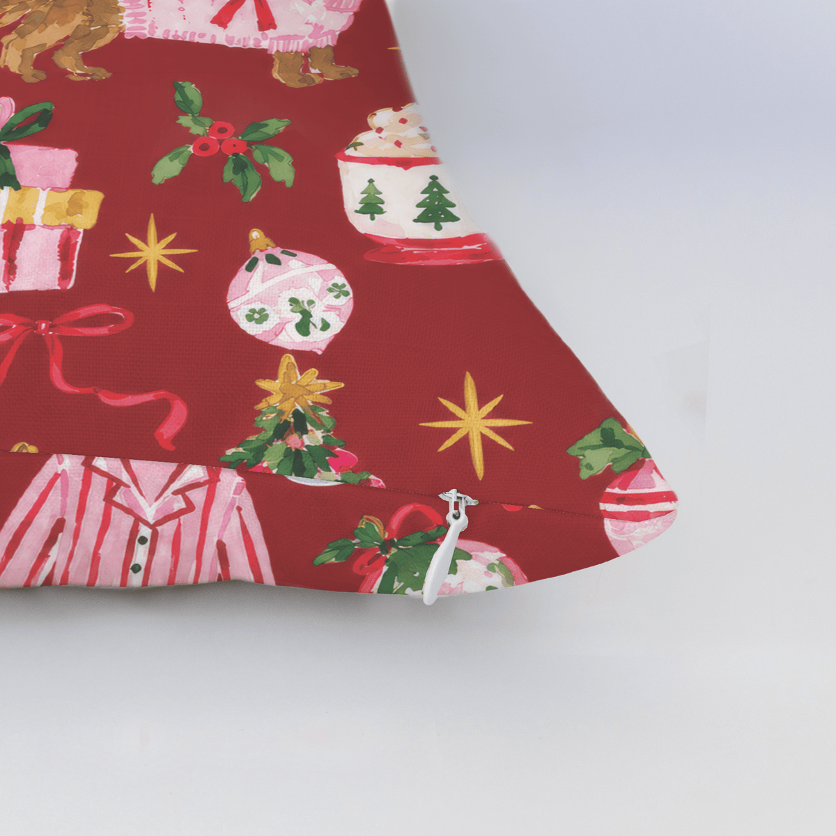 Doxie Pajama Party Cranberry Throw Pillow - Lemon Park