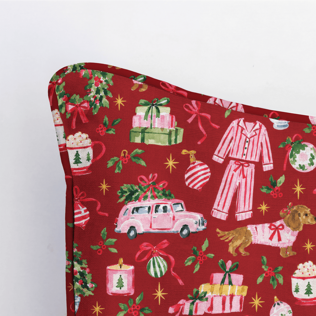 Doxie Pajama Party Cranberry Throw Pillow - Lemon Park