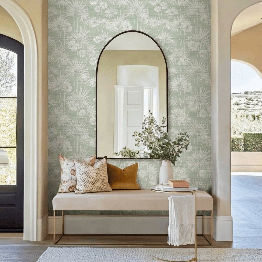 Drawn Palm Faux Grasscloth Wallpaper - Lemon Park