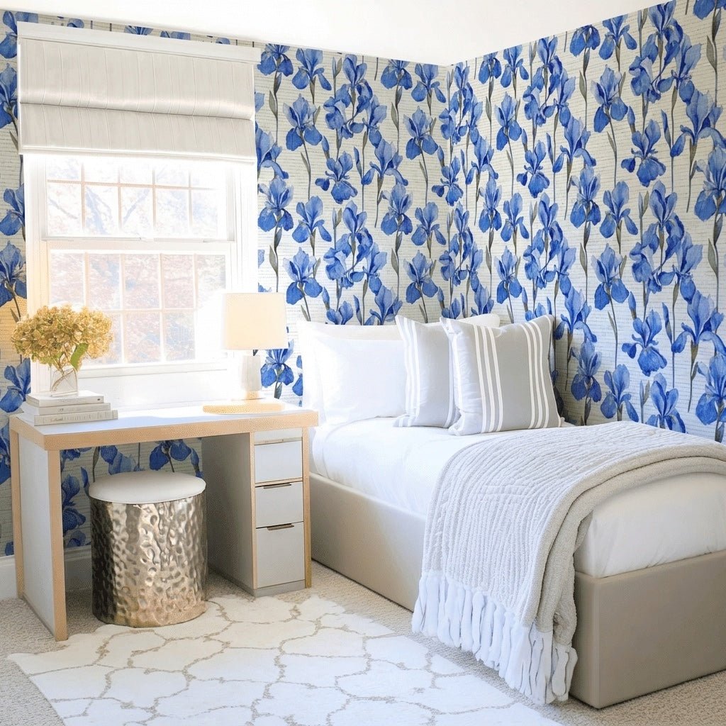 Dream Blue Faux Grasscloth Wallpaper - Lemon Park