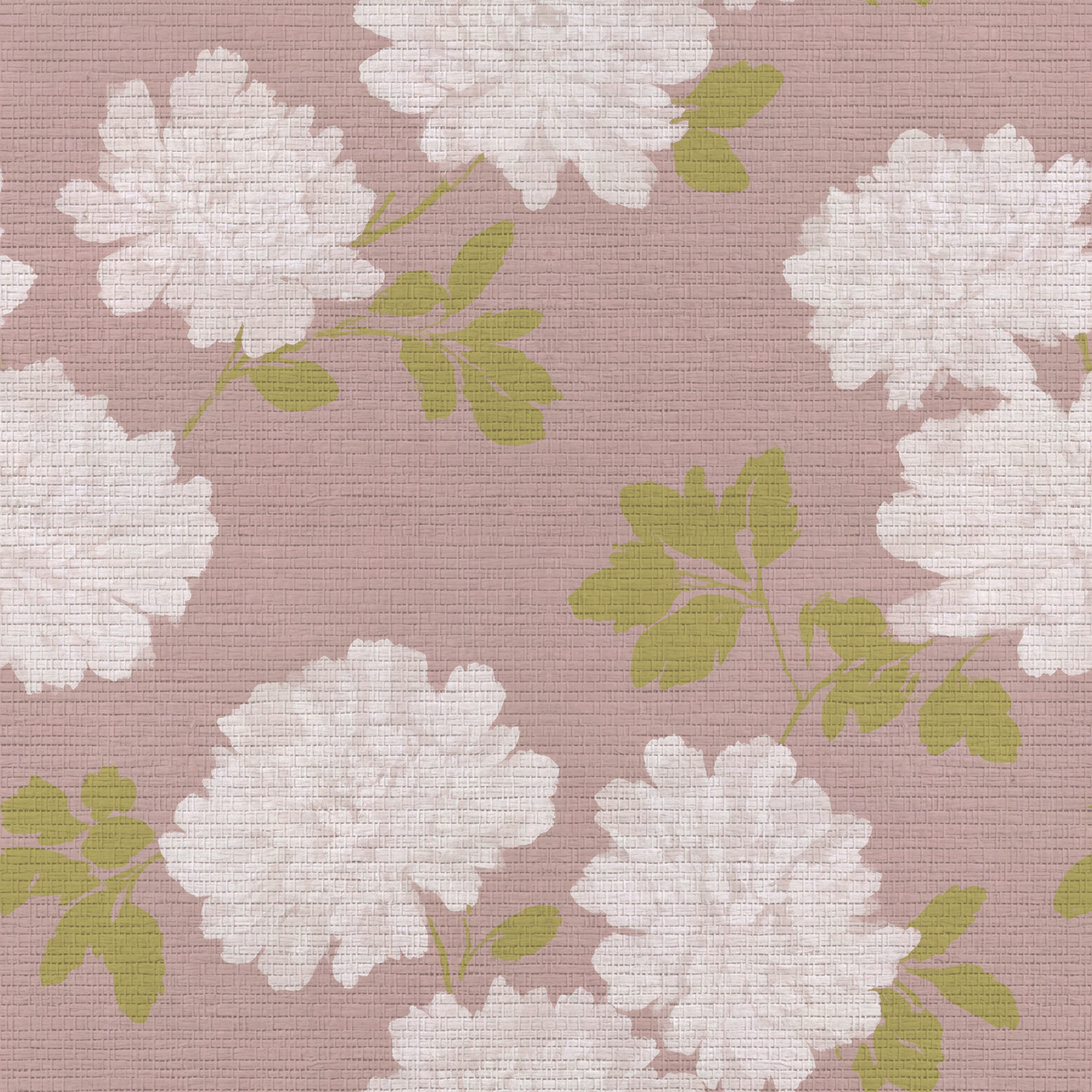 Dusty Rose Peonies Faux Grasscloth Wallpaper - Lemon Park