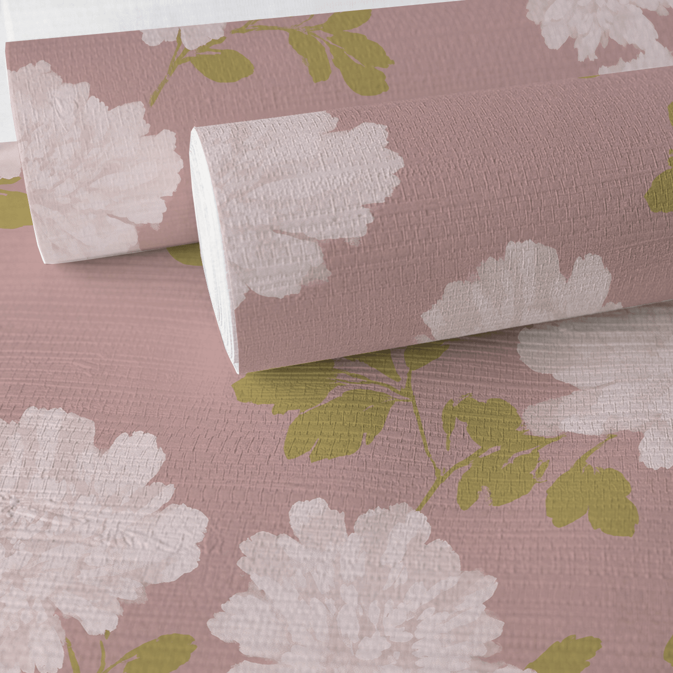 Dusty Rose Peonies Faux Grasscloth Wallpaper - Lemon Park