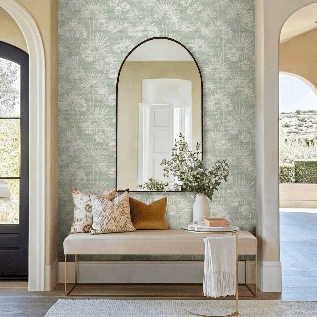 Drawn Palm Faux Grasscloth Wallpaper