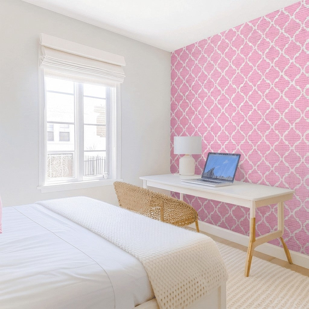 Petal Lattice Faux Grasscloth Wallpaper