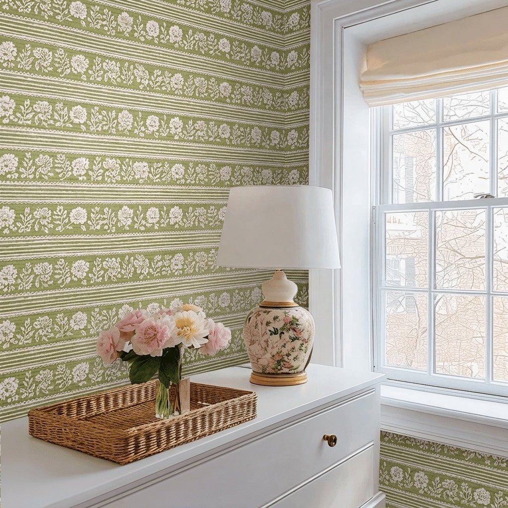 Elise Garden Faux Grasscloth Wallpaper - Lemon Park
