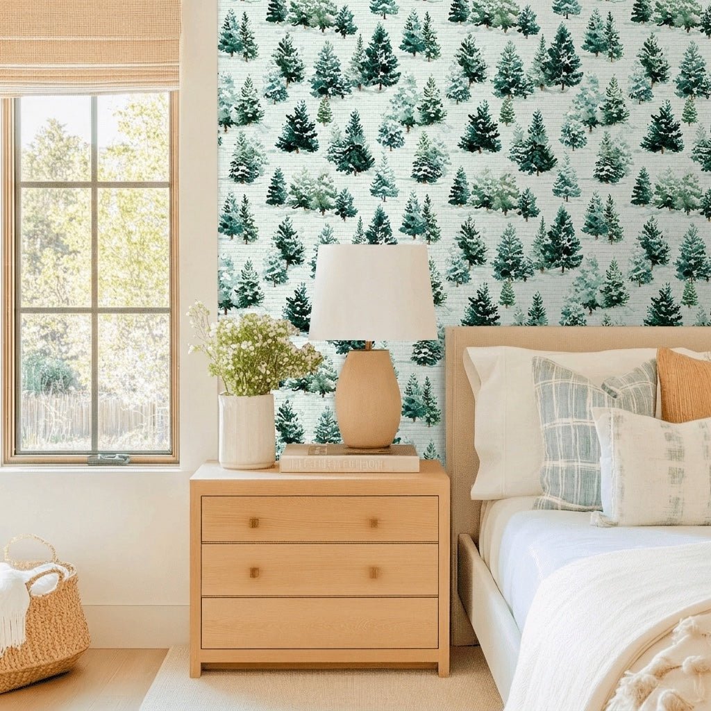 Evergreen Cheer Faux Grasscloth Wallpaper - Lemon Park