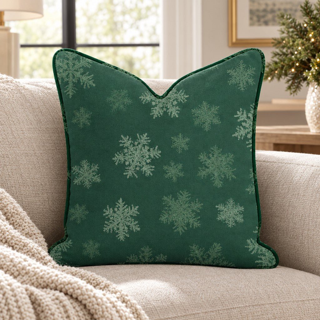Evergreen Snowflakes Throw Pillow - Lemon Park