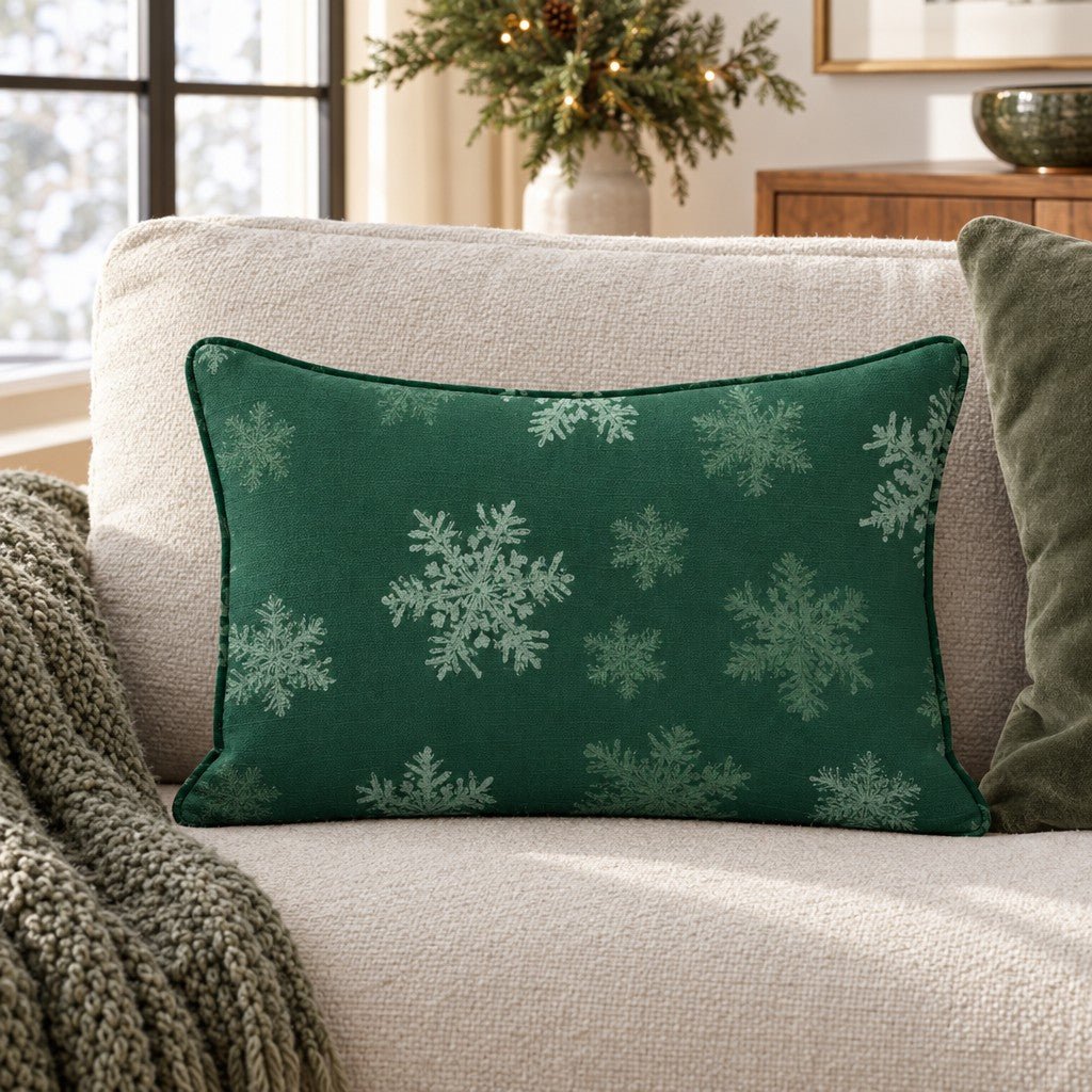 Evergreen Snowflakes Throw Pillow - Lemon Park