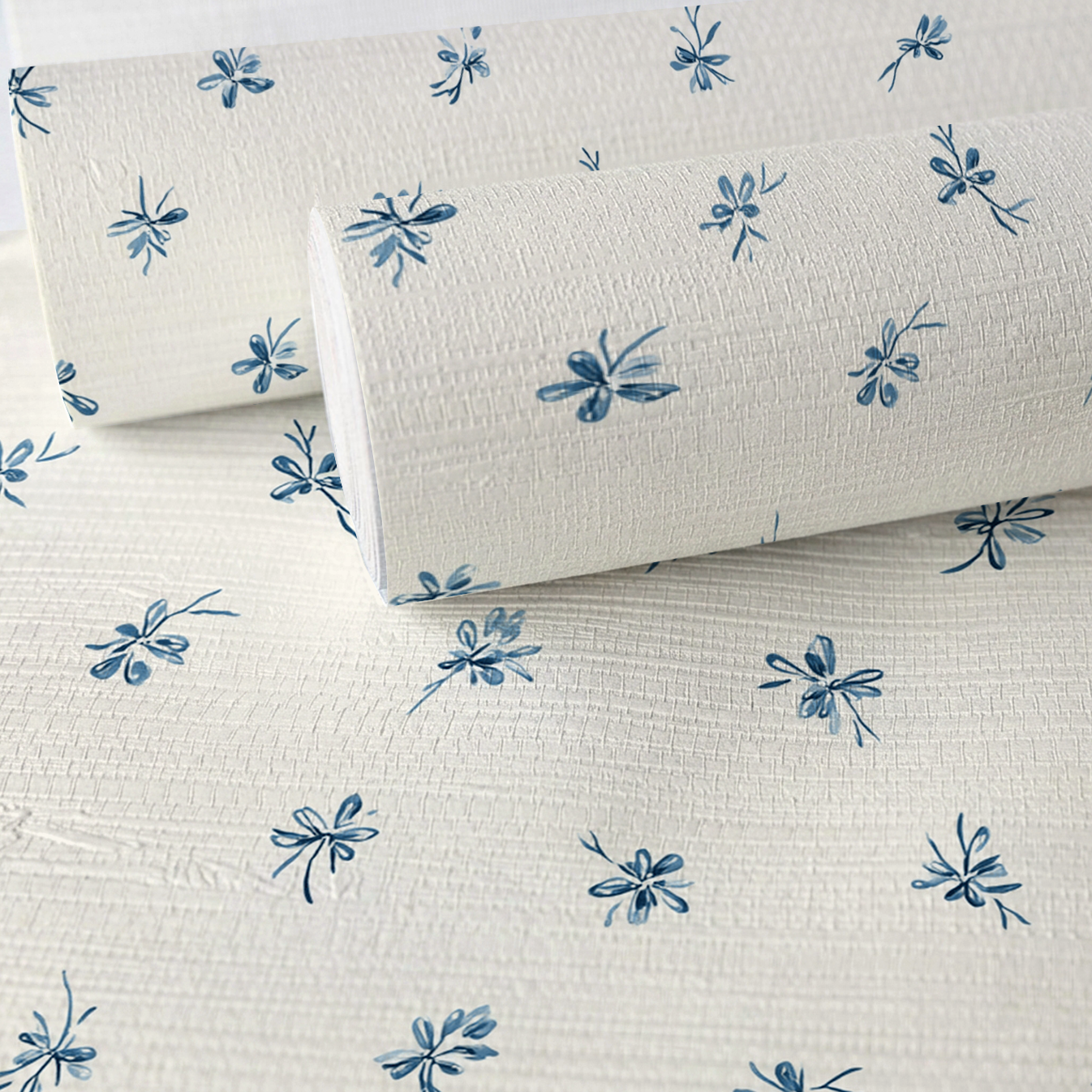 Evie Blue Faux Grasscloth Wallpaper