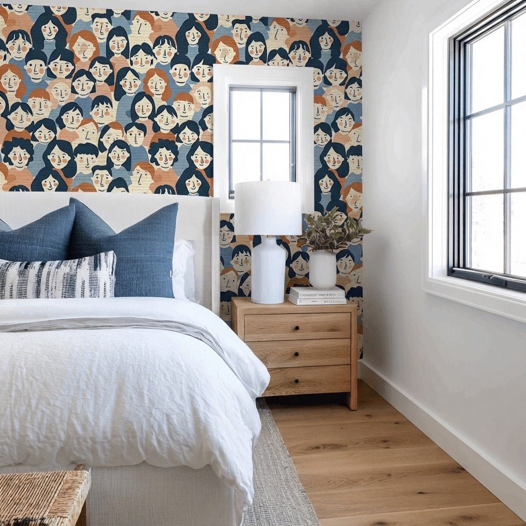 Faces in the Crowd Faux Grasscloth Wallpaper - Lemon Park