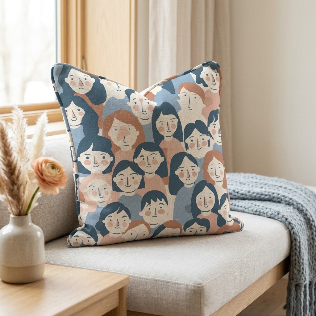 Faces in the Crowd Throw Pillow - Lemon Park