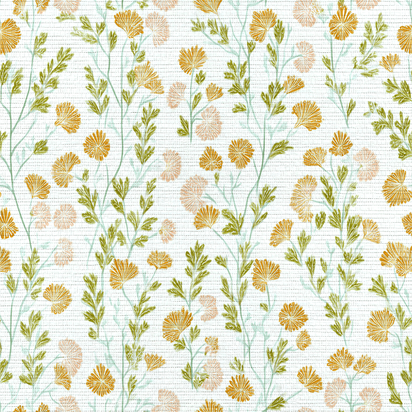 Faded Flora Faux Grasscloth Wallpaper - Lemon Park