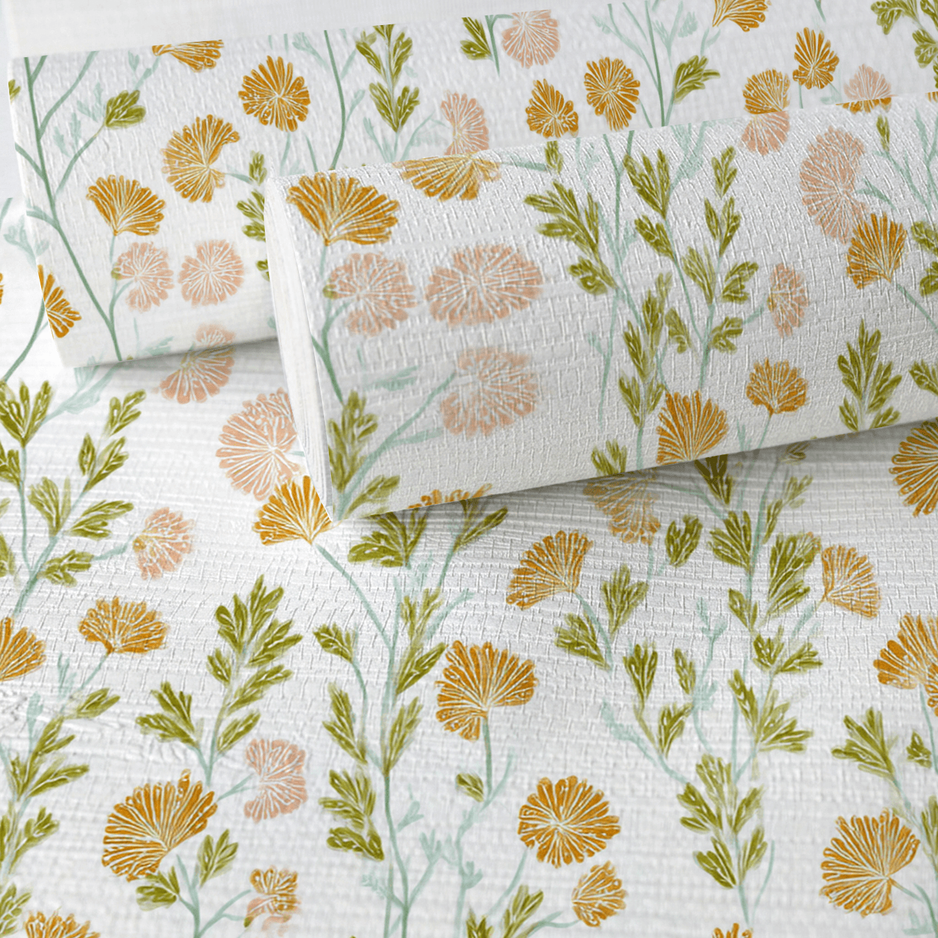 Faded Flora Faux Grasscloth Wallpaper - Lemon Park