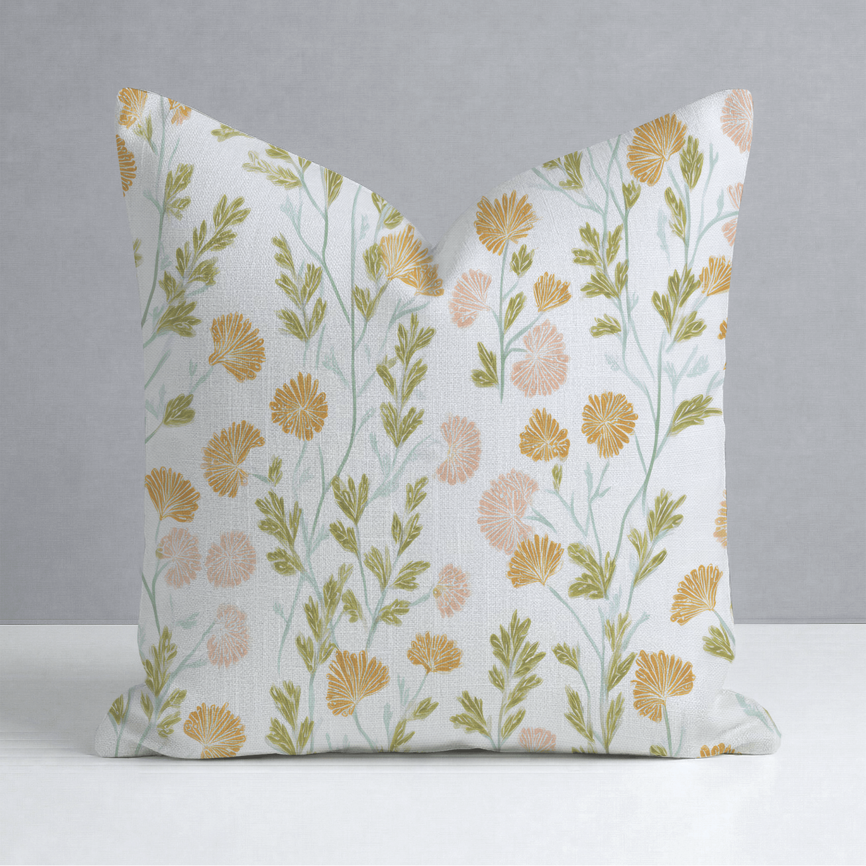 Faded Flora Throw Pillow - Lemon Park