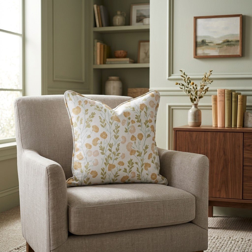 Faded Flora Throw Pillow - Lemon Park