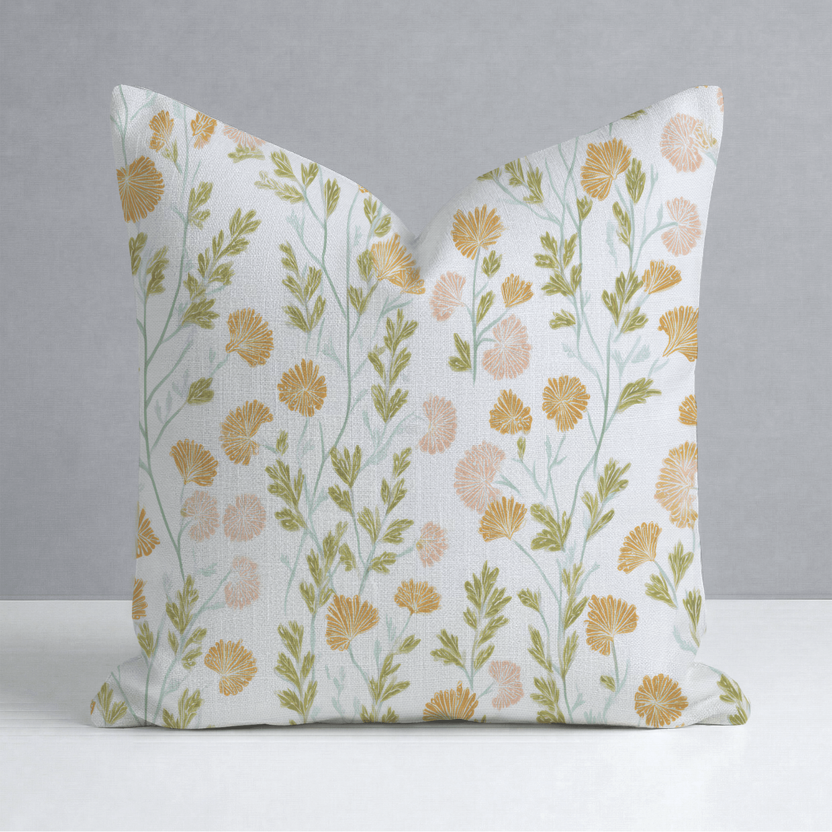 Faded Flora Throw Pillow - Lemon Park
