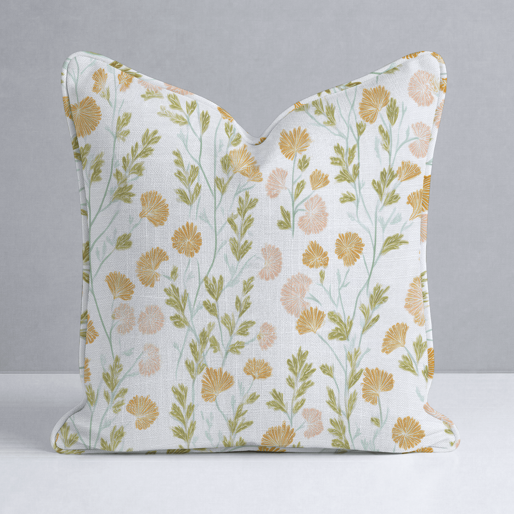 Faded Flora Throw Pillow - Lemon Park