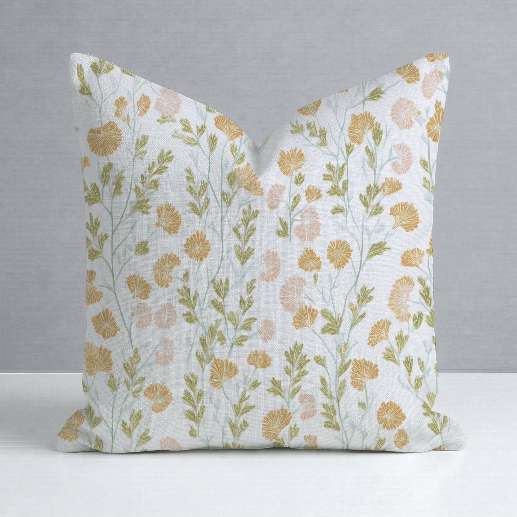 Faded Flora Throw Pillow - Lemon Park
